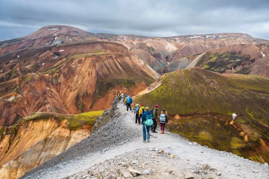 Group of hikers up high in Iceland