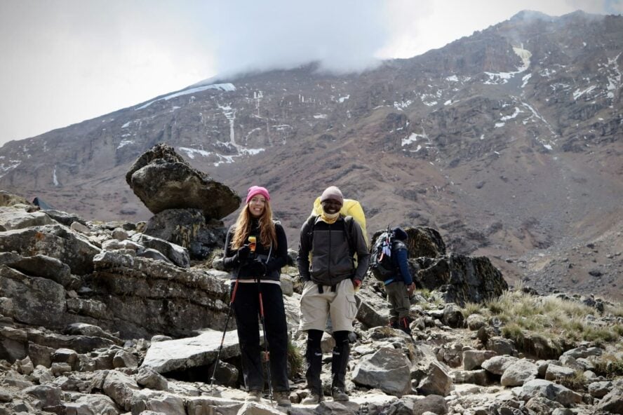 Guide and hikers in Tanzania