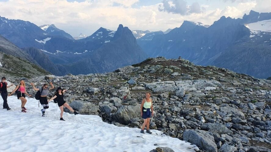 Happy women hikers in Norway
