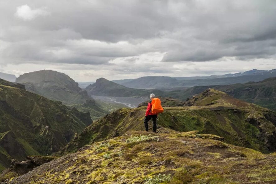 Hiker on the Laugavegur trail in Iceland