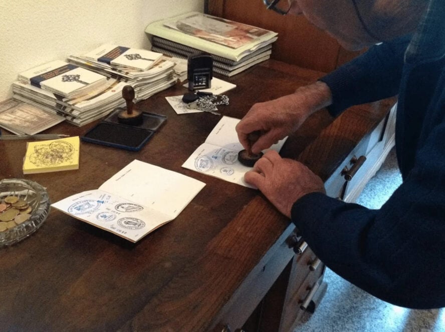 Pilgrim passport stamping