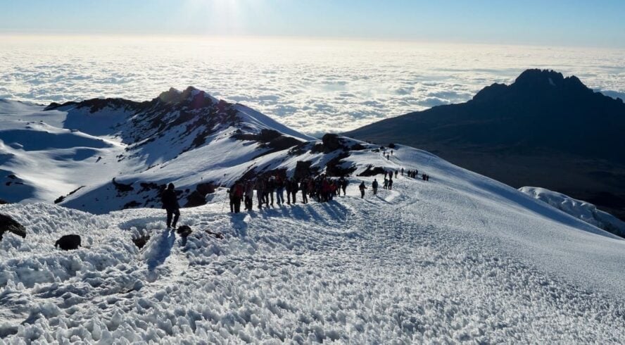 Snowy hiking Kilimanjaro