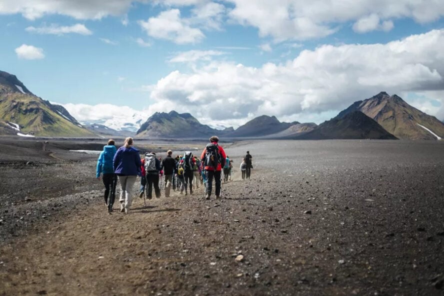 The Laugavegur hiking trail hikers
