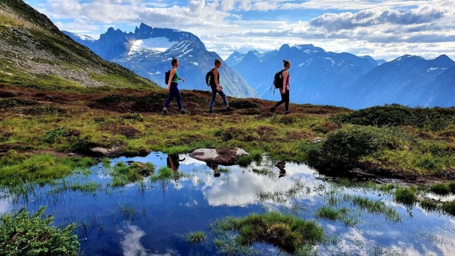 Woman hiking in Norway on the mountain