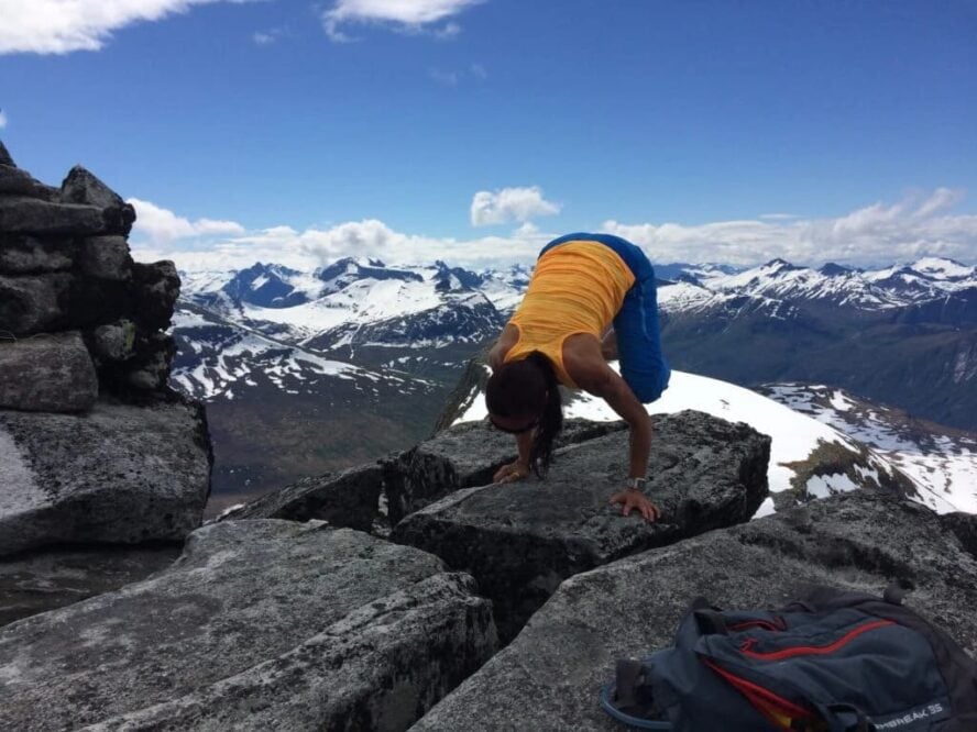 Yoga on the mountain in Norway