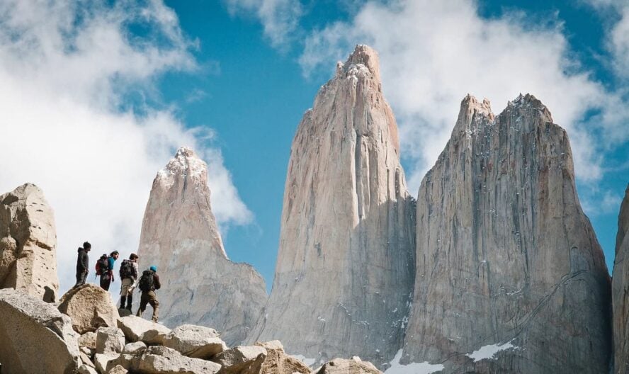 Base and hikers in Torres del Paine