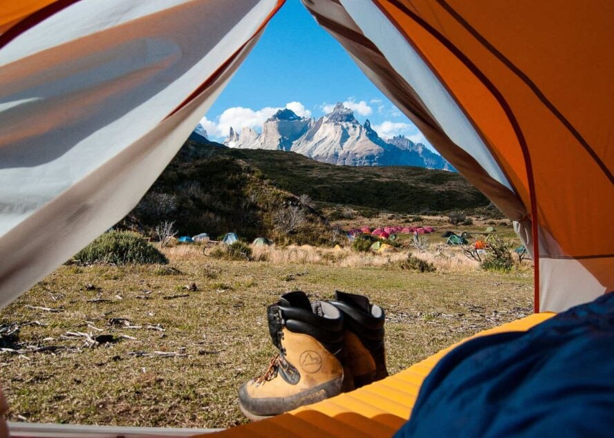 Boots and tent in Patagonia