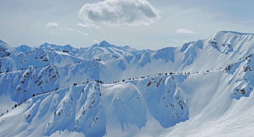 Kicking Horse skiing mountain resort looking south