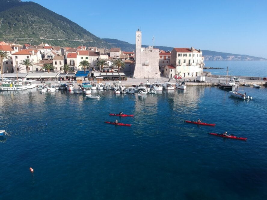 Approaching Komiza by kayak