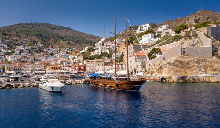 docked boat greece