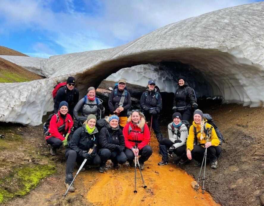 Girls trip to Iceland crouching