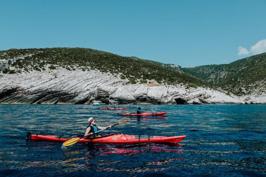 Kayaking in Croatia on a cloudy day