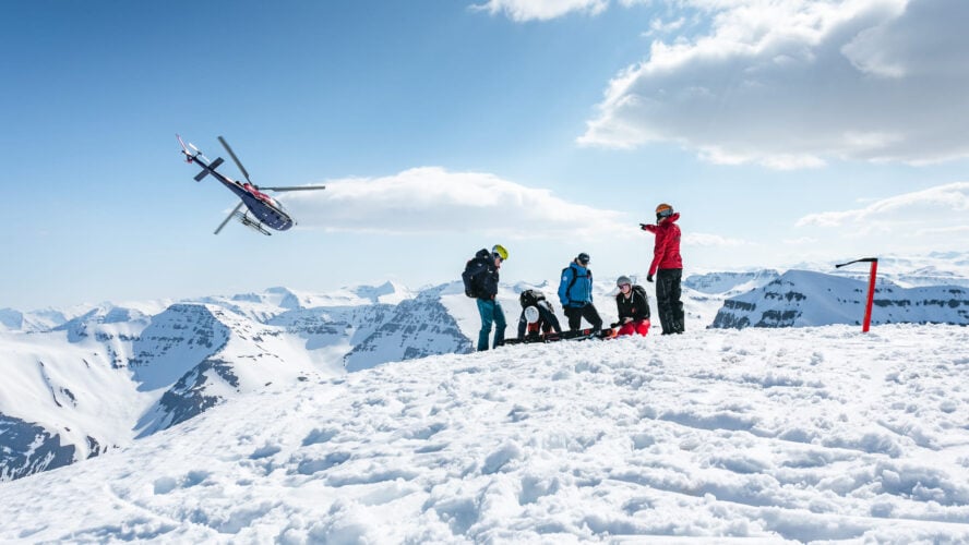 Helicopter flying in Iceland