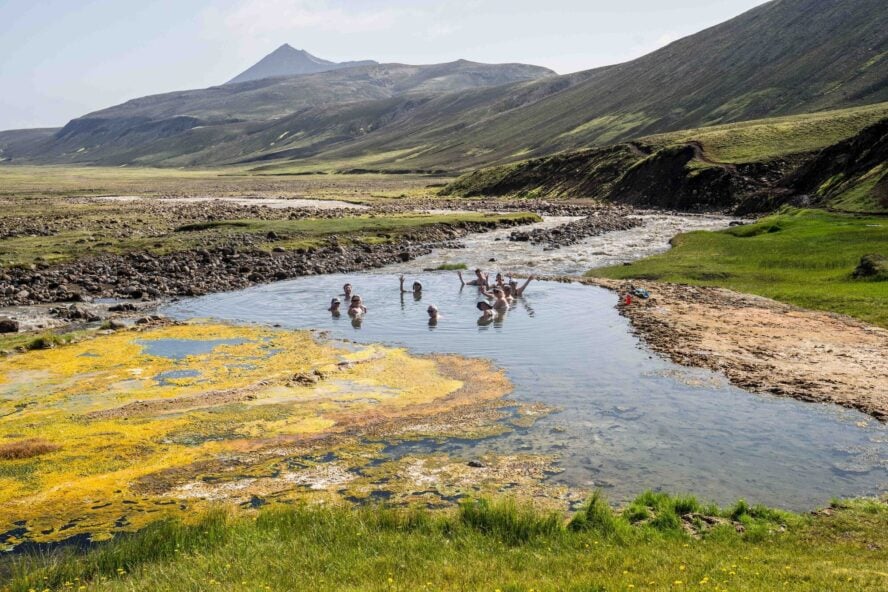 Hot spring and people in Iceland