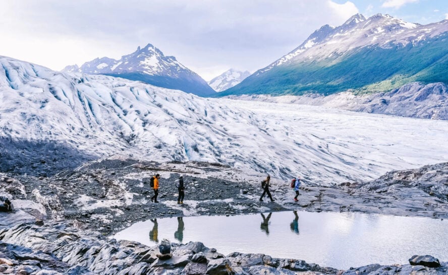 O circuit hikers in icy setting