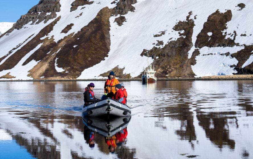 Boat and skiers in Iceland