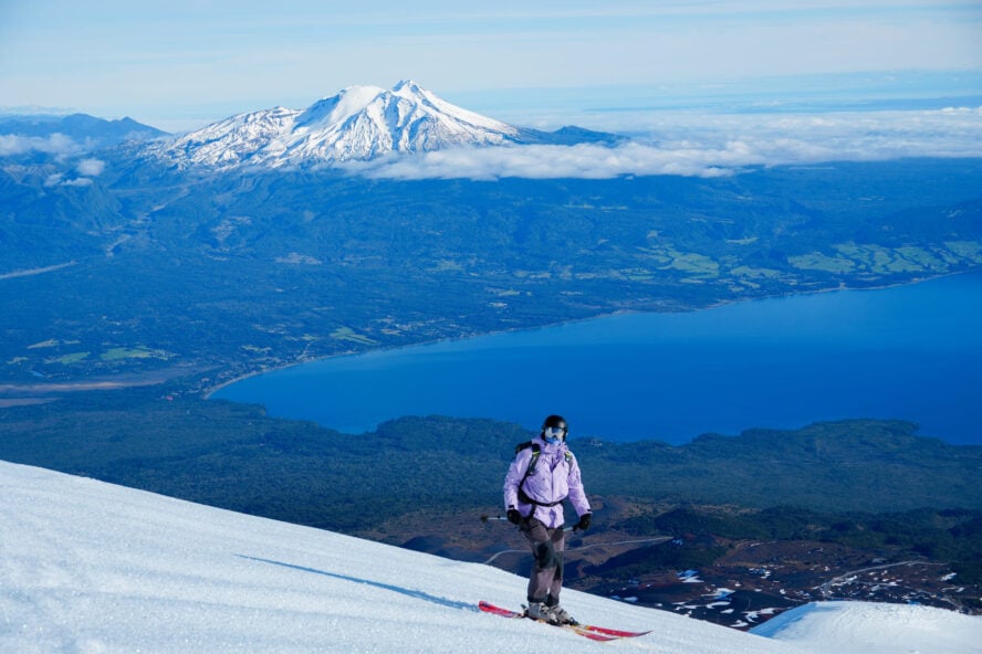 Backcountry skiing in Patagonia with an amazing view