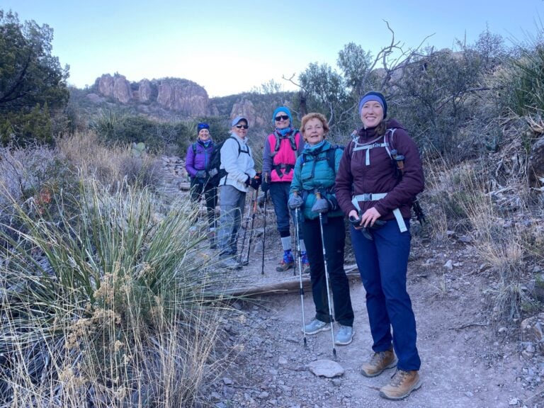 five hikers hiking in big bend
