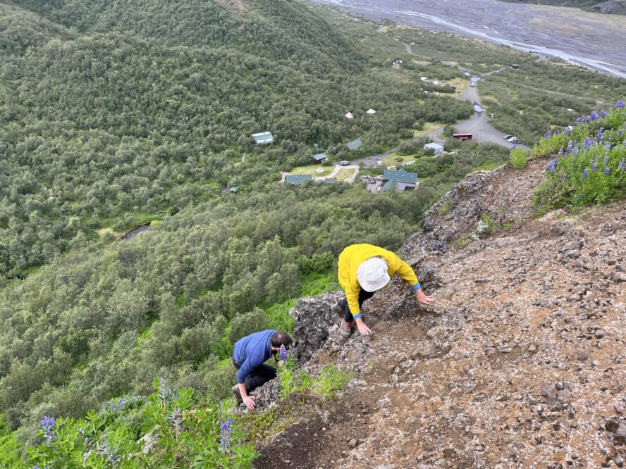 Hikers climbing in Iceland