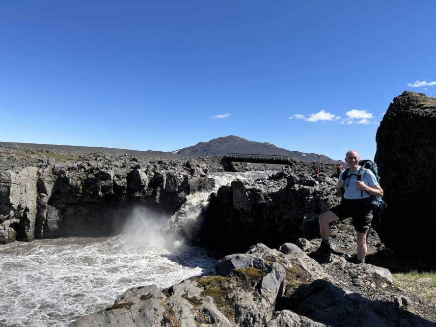 Icelandic waterfall under clear skies