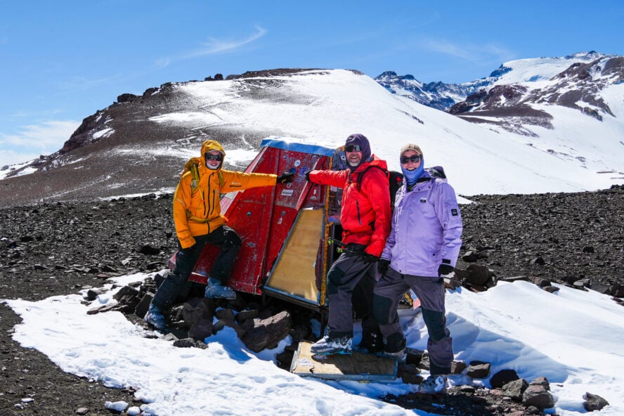 Tent and skiers in Patagonia
